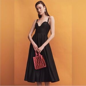NWOT Hutch for Anthropologie Black Sweetheart U-Neck Taffeta Midi Dress Size 6